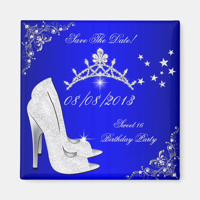 Aimant Enregistrer La Date Sweet 16 Blue High Heels Chaus (Devant)