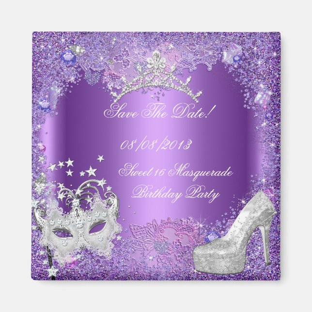 Aimant Enregistrer La Date Sweet 16 Masquerade Purple (Devant)
