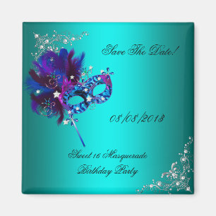 Aimant Enregistrer La Date Sweet 16 Masquerade Turquoise