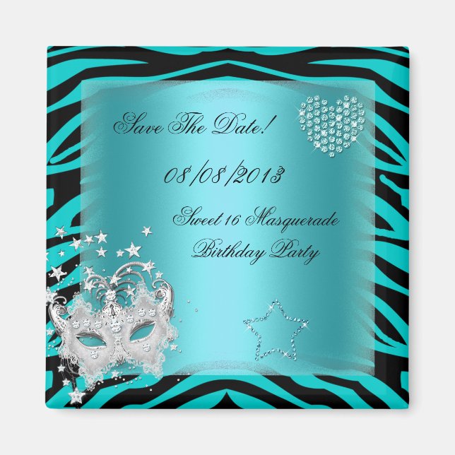 Aimant Enregistrer La Date Sweet 16 Masquerade Turquoise  (Devant)