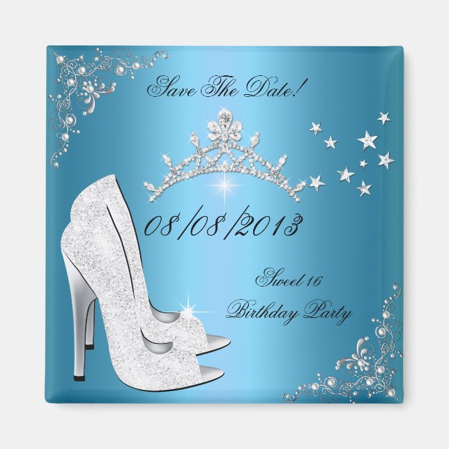 Aimant Enregistrer La Date Sweet 16 Talons Hauts Bleus Ch (Devant)