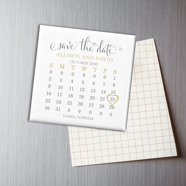 Aimant Enregistrer le Modèle Date Gold Calendar (Créateur téléchargé)