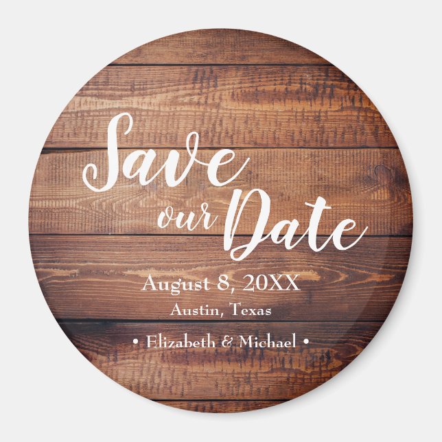 Aimant Enregistrer notre date Wood Print Wedding Favorise (Devant)