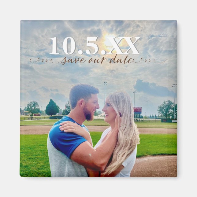 Aimant enregistrer notre mariage de bloc de couleur date (Devant)