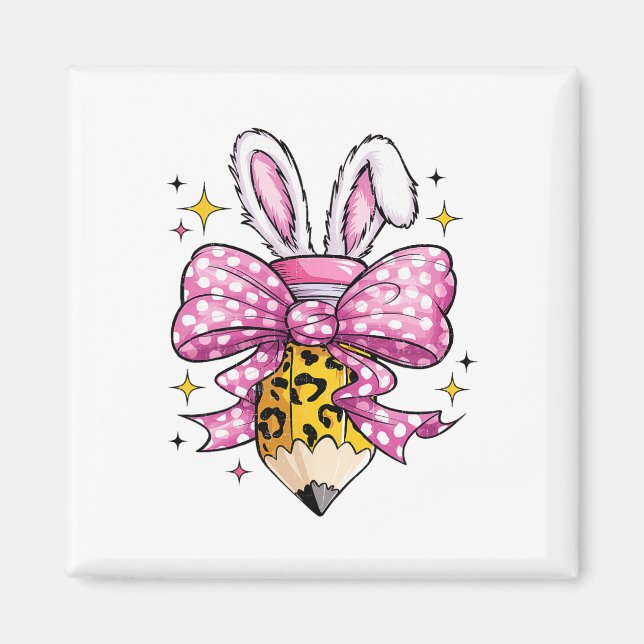 Aimant Enseignant joyeux lapin à nœud coquette Pâques K (Devant)