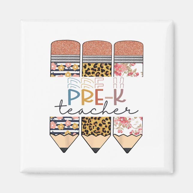 Aimant Enseignant pré-maternelle Fun Léopard Crayon Heure (Devant)