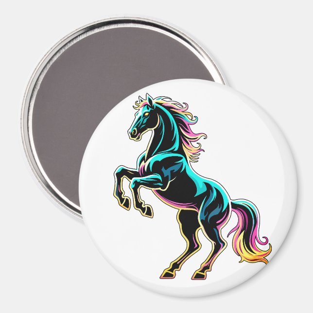 Aimant Enseigne au néon Cheval Style Rétro Glitch (Recto/Verso)