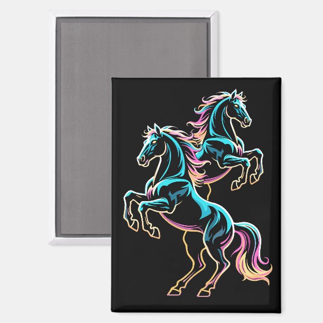 Aimant Enseigne au néon Cheval Style Rétro Glitch (Recto/Verso)