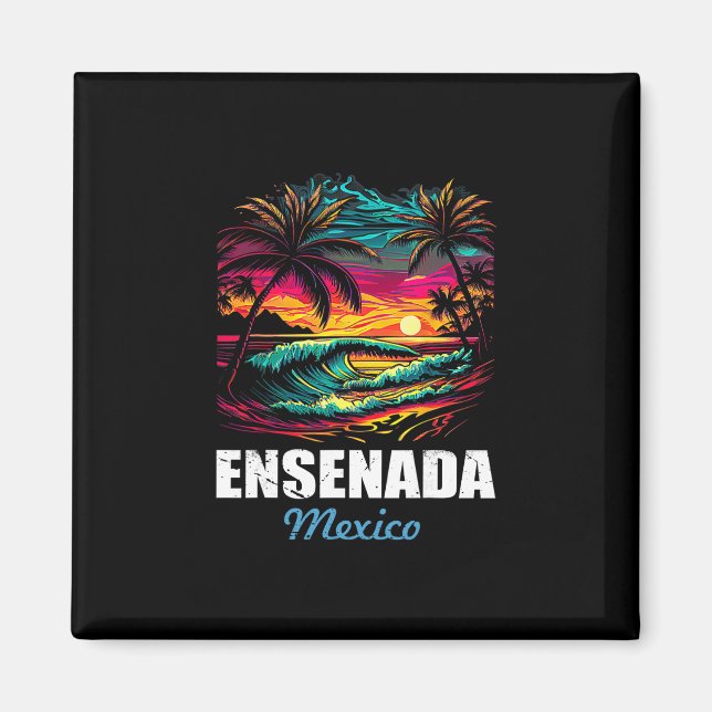 Aimant Ensenada Mexique Retro Coucher de soleil Vacances  (Devant)