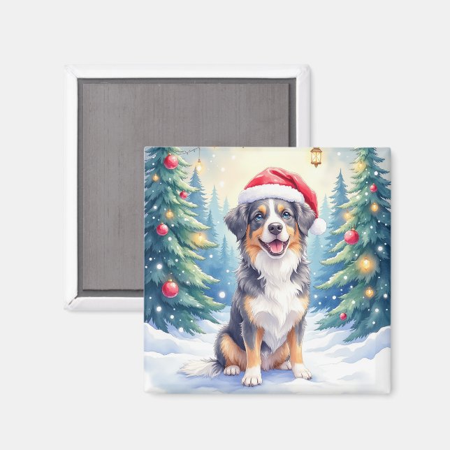 Aimant Entlebucher Mountain Dog Forêt enneigée Père Noël (Recto/Verso)