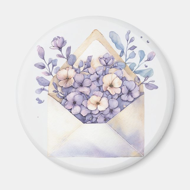 Aimant Enveloppe florale aquarelle - mignonne (Devant)