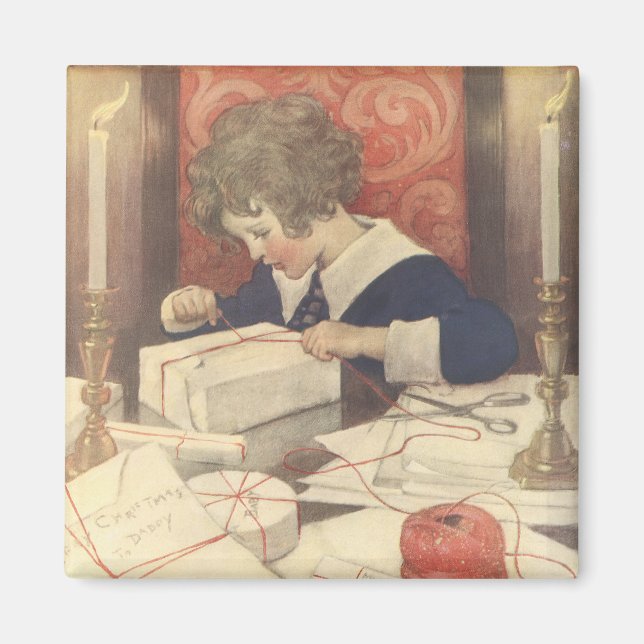 Aimant Envelopper les cadeaux de Noël, Jessie Willcox Smi (Devant)