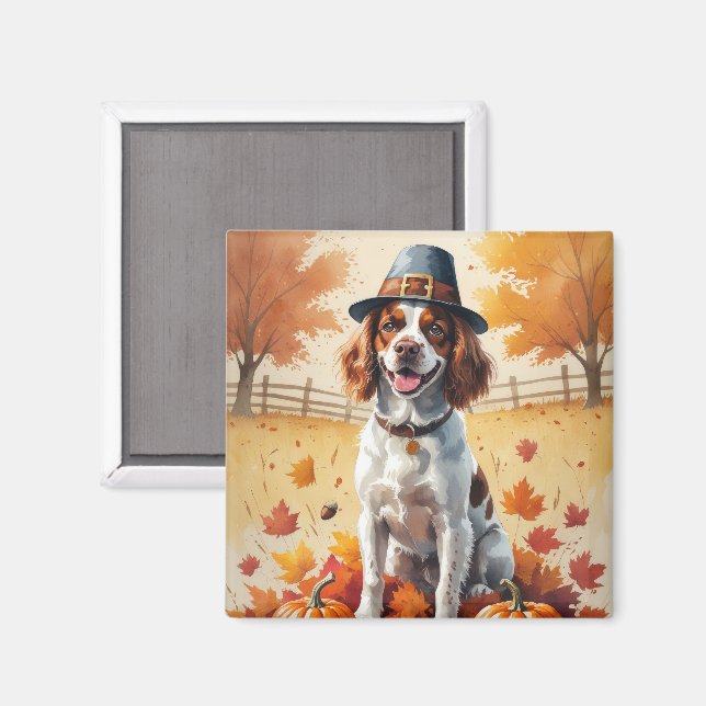 Aimant Épagneul Breton Dans Feuilles D'Automne Art De Tha (Recto/Verso)