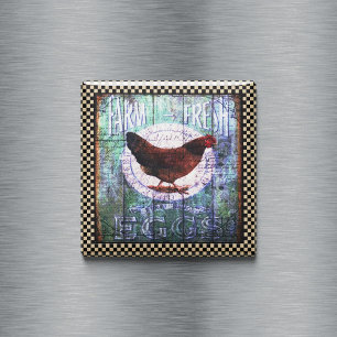 Aimant Ephémère Rustique Poulet De La Ferme OEufs Frais