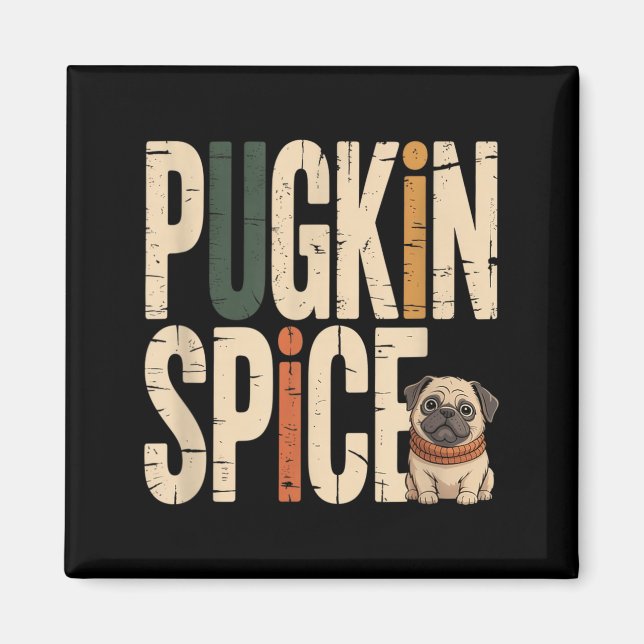 Aimant Épice de Pugkin Drôle Mignon Pug Automne Citrouill (Devant)