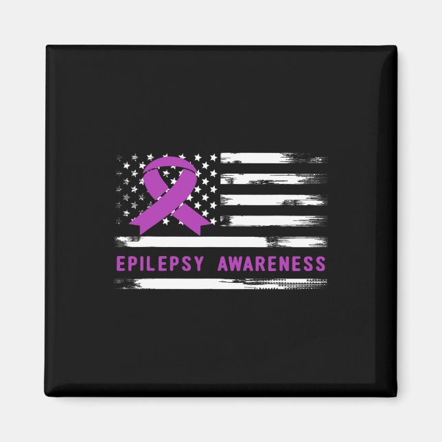 Aimant Epilepsy Award Drapeau Américain Violet Ruban (Devant)