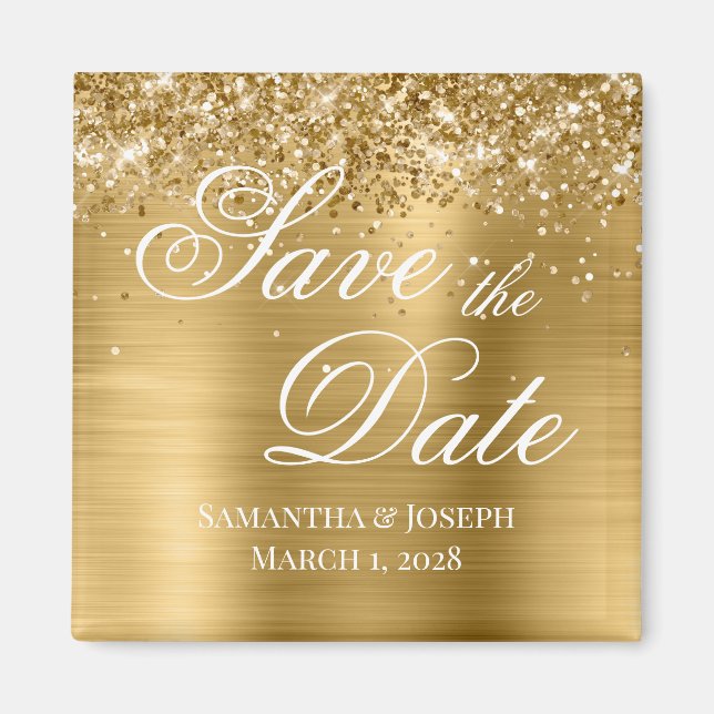 Aimant Épinglez la Date de Mariage en Or Pailleté (Devant)