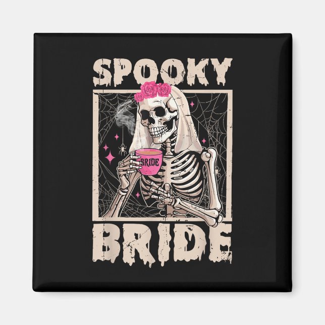 Aimant Épouse de squelette Boire Café Mariage Halloween C (Devant)
