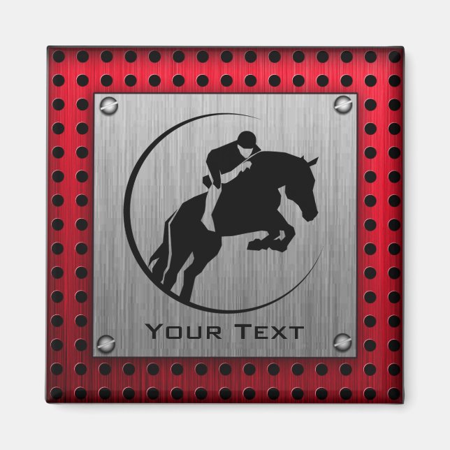 Aimant Équestre en aluminium brossé Faux. (Devant)