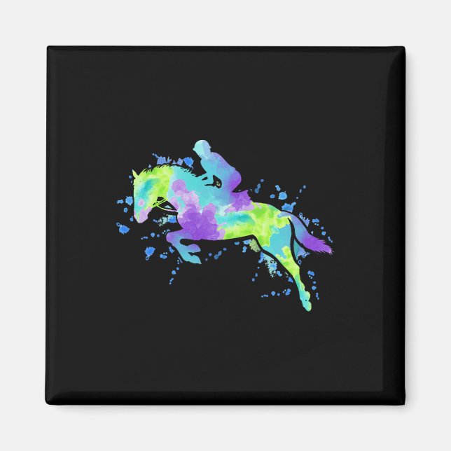 Aimant Equestre Rider aquarelle Cheval de saut (Devant)
