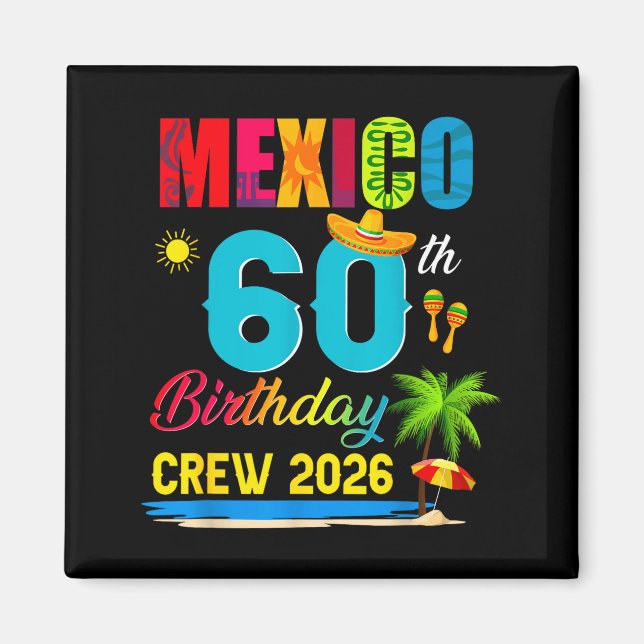 Aimant Équipe d'anniversaire 60 ans Cancun Mexique Graphi (Devant)
