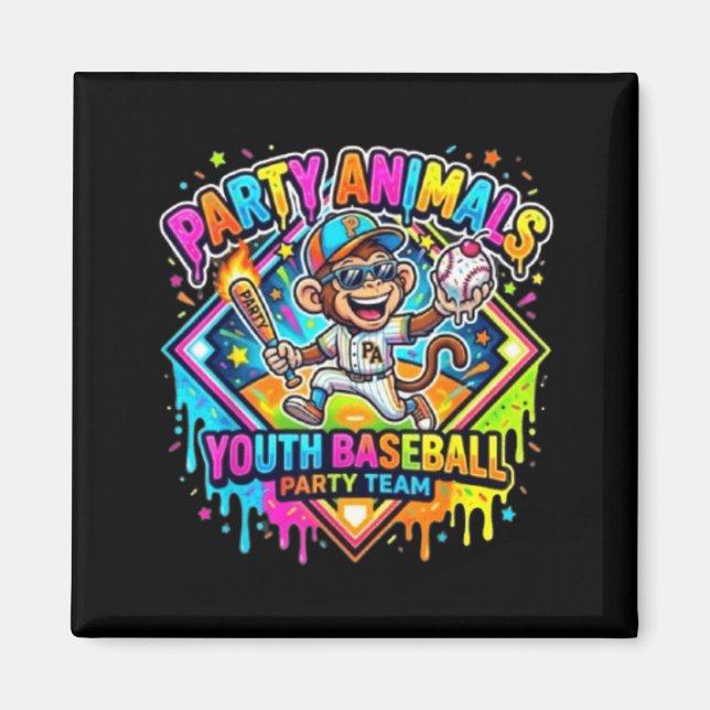 Aimant Équipe de baseball jeunesse animaux de fête amusan (Devant)