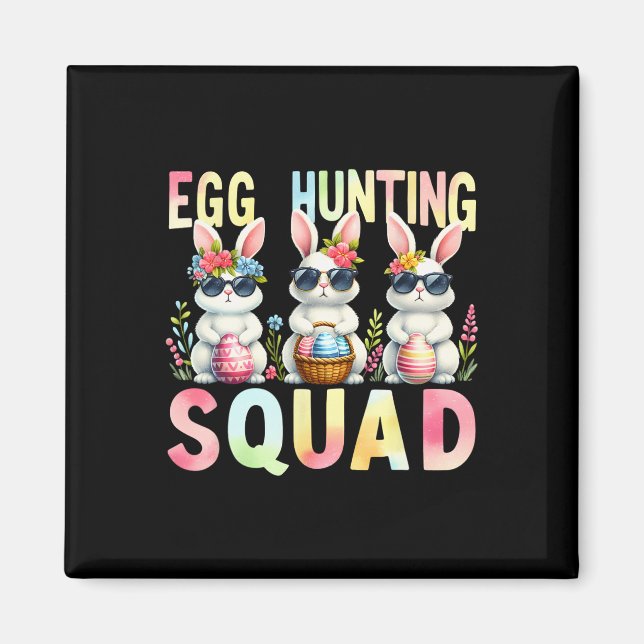 Aimant Équipe de chasse aux œufs Jour de Pâques Lapin Cha (Devant)