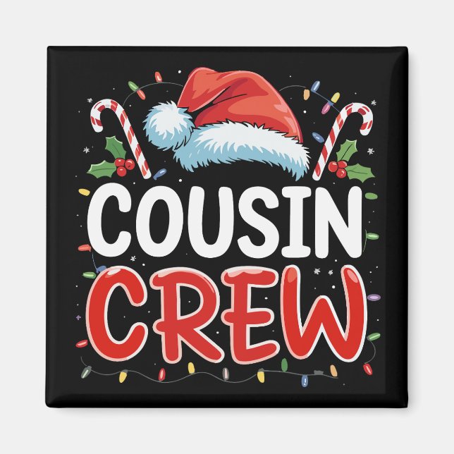 Aimant Équipe de cousin de Noël Chapeau de Père Noël  (Devant)