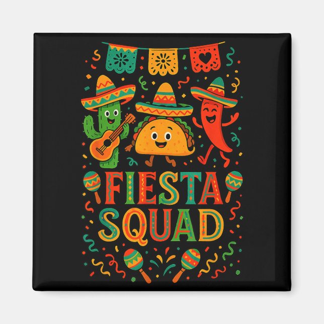 Aimant Équipe de fiesta drôle cinco de mayo chapeau cactu (Devant)