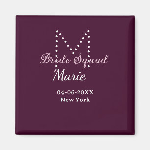 Aimant Équipe de la mariée ajoutez le nom monogramme demo