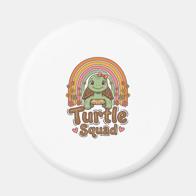 Aimant Équipe de tortue mignonne dessin vectoriel floral  (Devant)