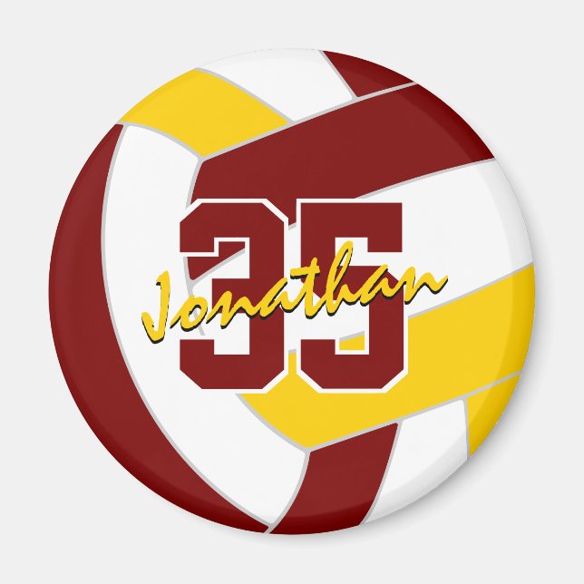 Aimant équipe de volley-ball en or de maroon couleurs cad (Devant)