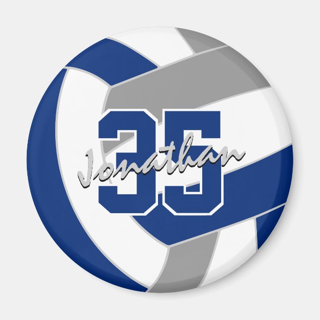 Aimant équipe de volley-ball gris bleu couleurs cadeaux (Devant)