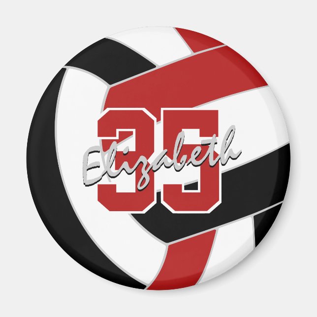 Aimant équipe de volley-ball noir rouge cadeaux (Devant)