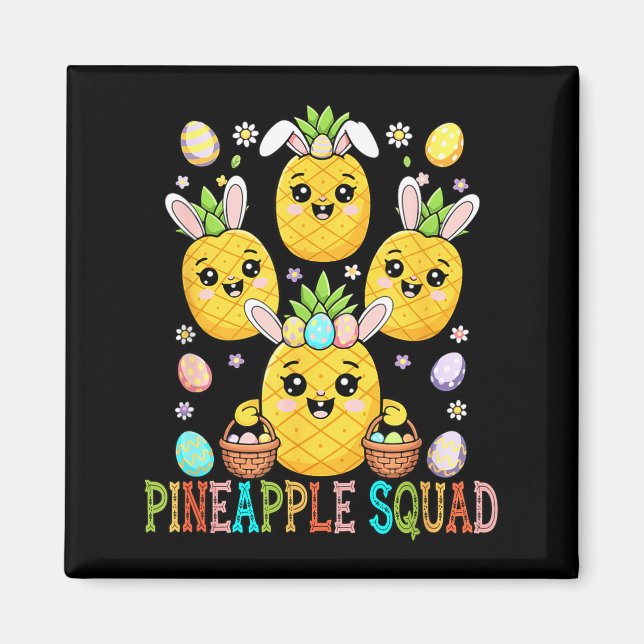 Aimant Équipe drôle d'ananas chasse de lapin de Pâques (Devant)