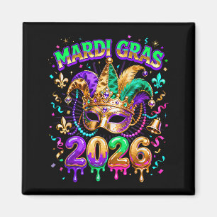 Aimant Équipe Mardi Gras 2026 Masque de Carnaval Perles D