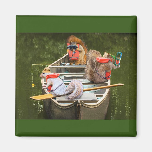 Aimant Equipes amusantes dans un canot Texter et pêche (Devant)