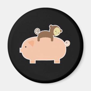 Aimant Équitation de singe de bébé sur un porc