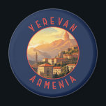 Aimant Erevan Arménie Cercle retro en détresse<br><div class="desc">Erevan design de voyage vectoriel rétro. Erevan,  la capitale de l'Arménie,  est marquée par une grande architecture de l'ère soviétique.</div>