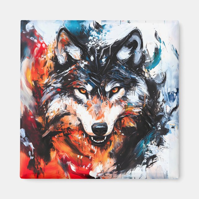 Aimant Esprit Loup Sauvage Abstrait (Devant)