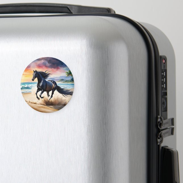 Aimant Étalon noir sauvage galopant (In Situ (Bagages))