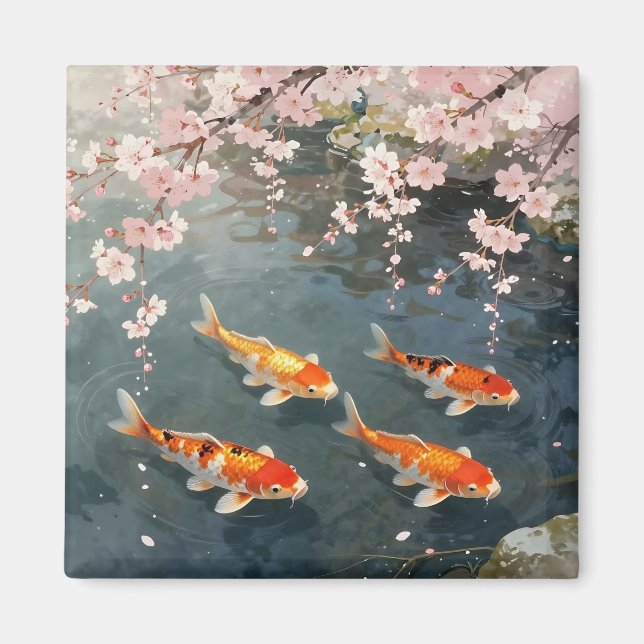Aimant Étang de carpes à fleurs de cerisier Sérénité (Devant)