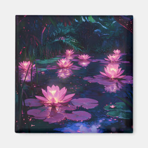 Aimant Étang de lotus rose Zen de minuit