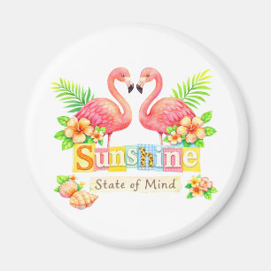 Aimant État d'esprit Sunshine Flamant Tropical Fleurs