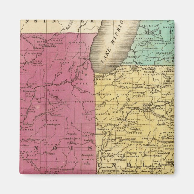 Aimant États de l'Ouest avec carte inset du Haut Michigan (Devant)