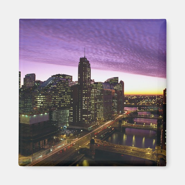 Aimant États-Unis, IL, Chicago. Horizon et rivière de Chi (Devant)