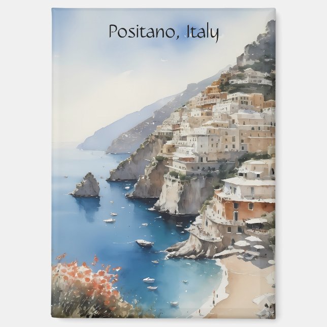 Aimant Été à Positano Italie Illustration aquarelle (Recto)