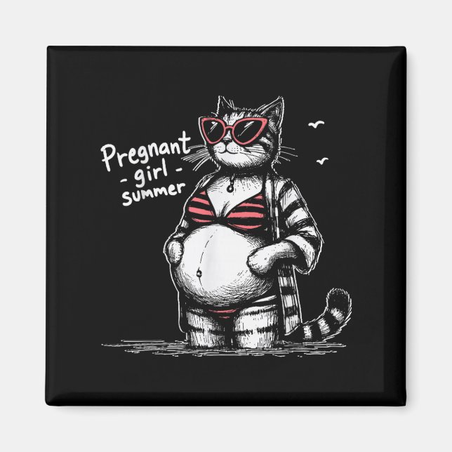 Aimant Été Fille Enceinte Annonce Bébé Drôle Chat (Devant)