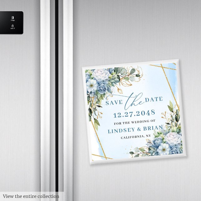 Aimant Eternel Dusty Bleu Peony blanc Enregistrer la date (Timeless Dusty Blue White Peony Save the Date)