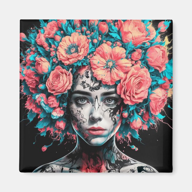 Aimant Ethereal Blossoms: Surreal Portrait in Ink and Wat (Devant)